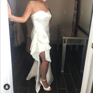 Bridal Mikado gown with slit and side peplum